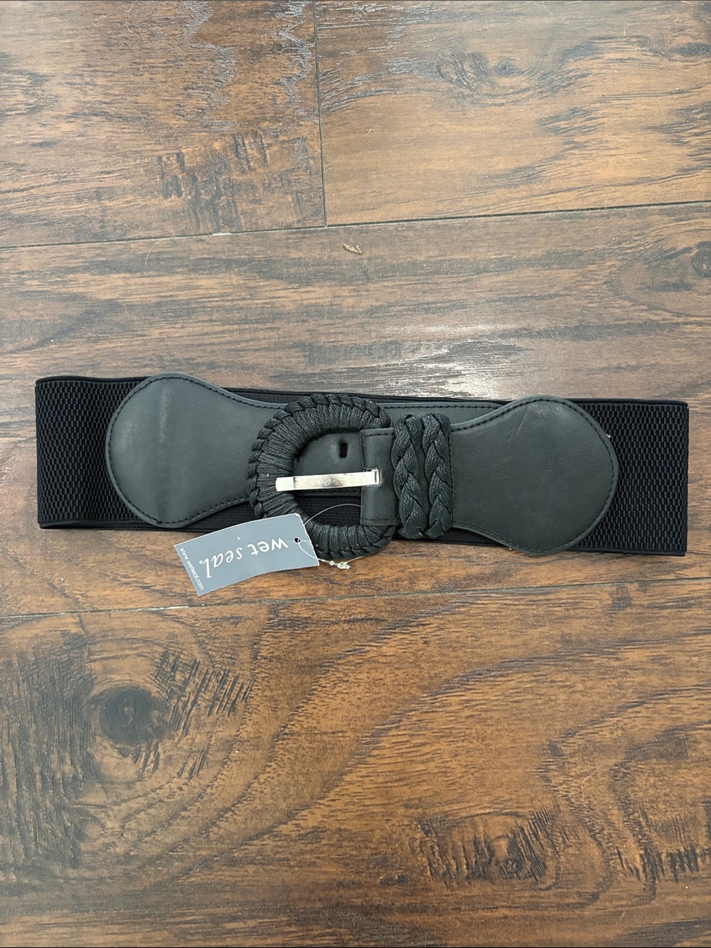 Wet Seal Black Braided Elastic Waist Belt with Round Buckle